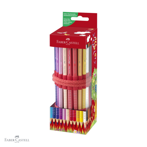Birotica papetarie - Set 18 creioane colorate Faber-Castell Grip, rollup textil cu ascutitoare, forma ergonomica, pentru copii si adulti