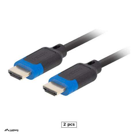 Cabluri si adaptoare - Set 2 x cablu HDMI 2.1 Lanberg Ultra High Speed cu Ethernet, 1,8 m, 8K la 60 Hz cu DSC, 48 Gb/s, eARC, conectori auriti, dubla ecranare, negru, CA-HDMI-30CC-0018-BK