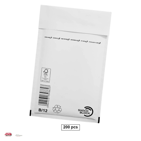 Plicuri cu perna aer - Set 200 plicuri cu bule de aer GPV B12, exterior 140x225 mm, interior 120x215 mm, hartie kraft alba 80 g/mp, in cutie
