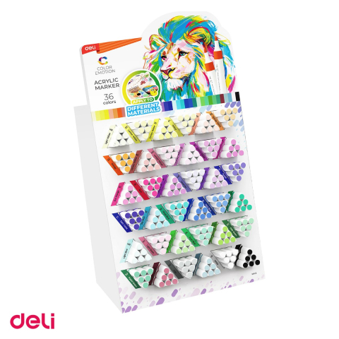 Handmade Creativ si Hobby - Set 216 markere cu varf rotund, Deli, display 216 acrilic color emotion, scris asortate