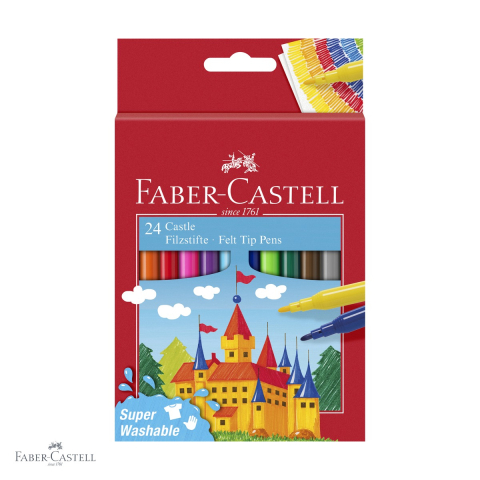 Birotica papetarie - Set 24 carioci Faber-Castell, superlavabile, cerneala pe baza de apa, pentru copii