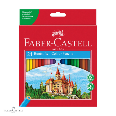 Birotica papetarie - Set 24 creioane colorate hexagonale Faber-Castell, culori stralucitoare, pentru copii si scoala