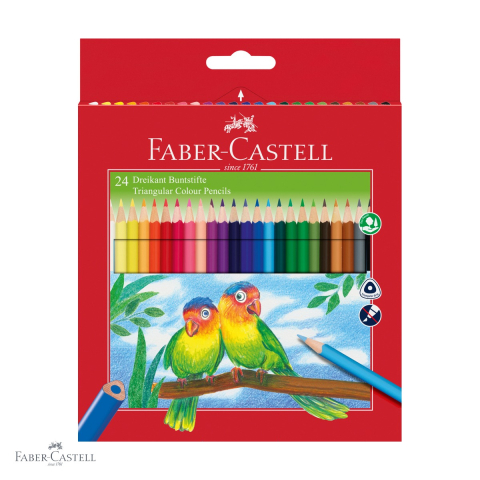 Birotica papetarie - Set 24 creioane colorate triunghiulare Faber-Castell Eco, forma ergonomica + ascutitoare inclusa, pentru copii