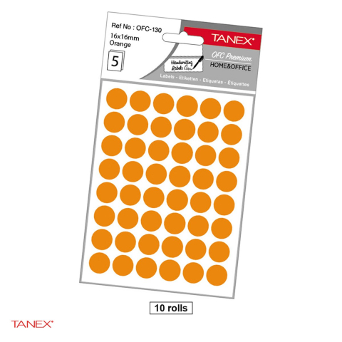 Birotica papetarie - Set 2400 etichete autoadezive rotunde Tanex, diametru 16 mm, 10 seturi, portocalii