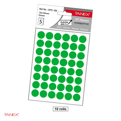 Birotica papetarie - Set 2400 etichete autoadezive rotunde Tanex, diametru 16 mm, 10 seturi, verzi
