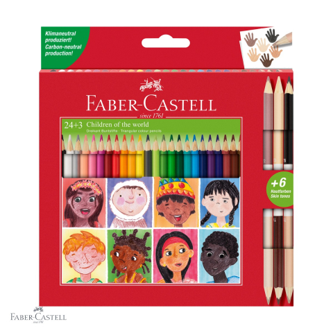 Birotica papetarie - Set 27 creioane colorate Faber-Castell Children of the World, forma triunghiulara ergonomica, pentru copii