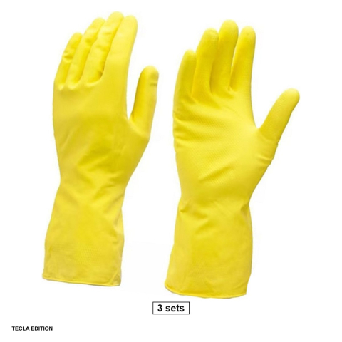 Manusi menajere - Set 3 perechi manusi de menaj din latex, flexibile si confortabile, rezistente la detergenti si umezeala, pentru activitati casnice, marime L