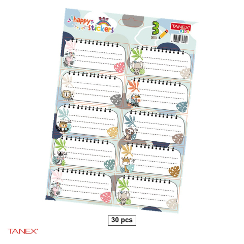Birotica papetarie - Set 30 etichete scolare autoadezive TANEX Animale Salbatice, TLS-833