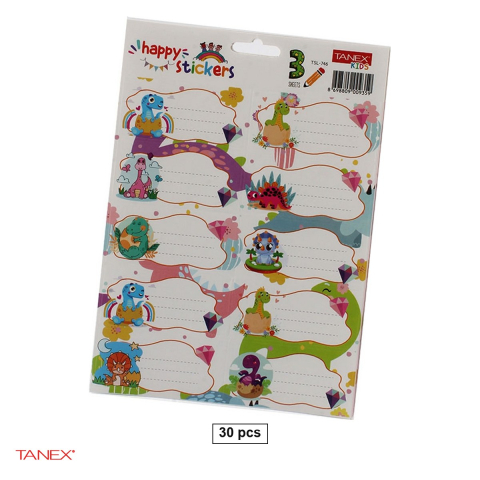 Birotica papetarie - Set 30 etichete scolare autoadezive TANEX Dino, TLS-746