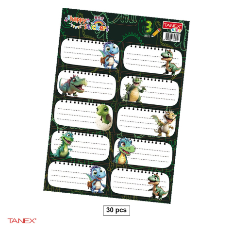 Birotica papetarie - Set 30 etichete scolare autoadezive TANEX Dino, TLS-801