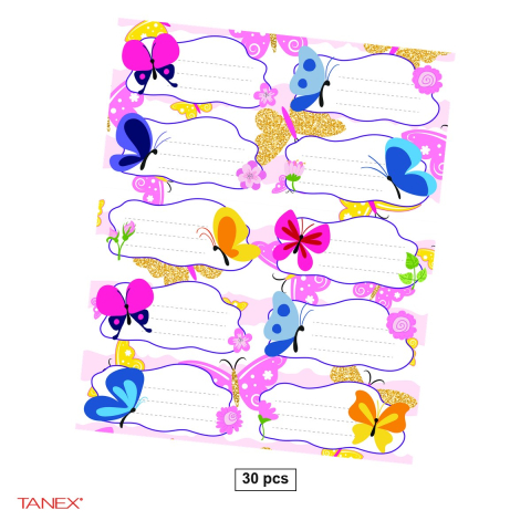 Birotica papetarie - Set 30 etichete scolare autoadezive TANEX Fluturi, TLS-729
