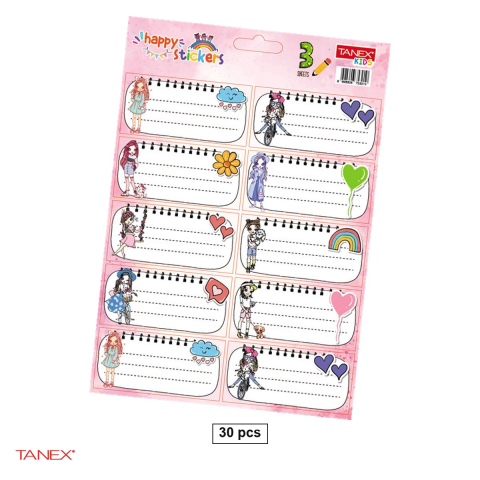 Birotica papetarie - Set 30 etichete scolare autoadezive TANEX Girls, TLS-826