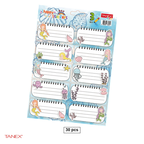 Birotica papetarie - Set 30 etichete scolare autoadezive TANEX Mermaids, TLS-828