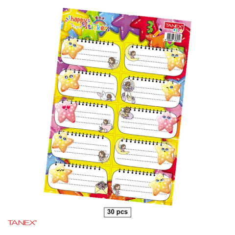 Birotica papetarie - Set 30 etichete scolare autoadezive TANEX Stars, TLS-822