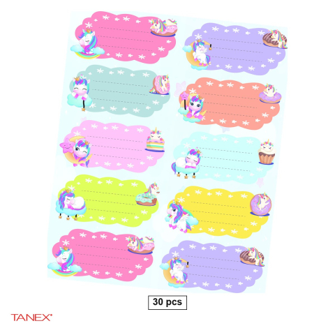 Birotica papetarie - Set 30 etichete scolare autoadezive TANEX Unicorni 2, TLS-734