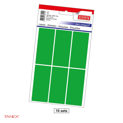 Birotica papetarie - Set 300 etichete autoadezive Tanex, dreptunghiulare cu colturi rotunjite, 33x74 mm, 10 seturi, verzi