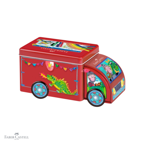 Birotica papetarie - Set 33 carioci Connector Faber-Castell in camion metalic, cerneala pe baza de apa, pentru copii