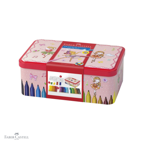 Birotica papetarie - Set 33 carioci Faber-Castell Connector Ballerina, cutie metalica, cerneala pe baza de apa, pentru copii