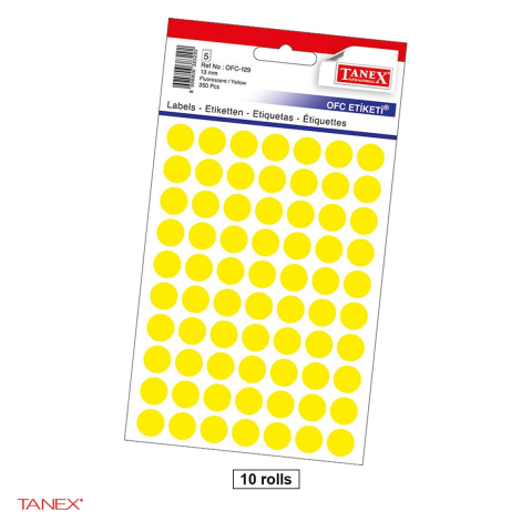 Birotica papetarie - Set 3500 etichete autoadezive rotunde Tanex, diametru 13 mm, 10 seturi, galbene