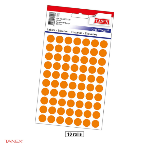 Birotica papetarie - Set 3500 etichete autoadezive rotunde Tanex, diametru 13 mm, 10 seturi, portocalii