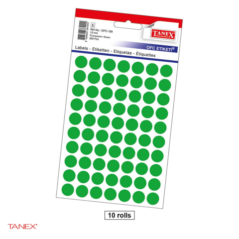 Birotica papetarie - Set 3500 etichete autoadezive rotunde Tanex, diametru 13 mm, 10 seturi, verzi
