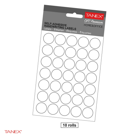 Birotica papetarie - Set 3500 etichete autoadezive rotunde Tanex, diametru 19 mm, 10 seturi, albe
