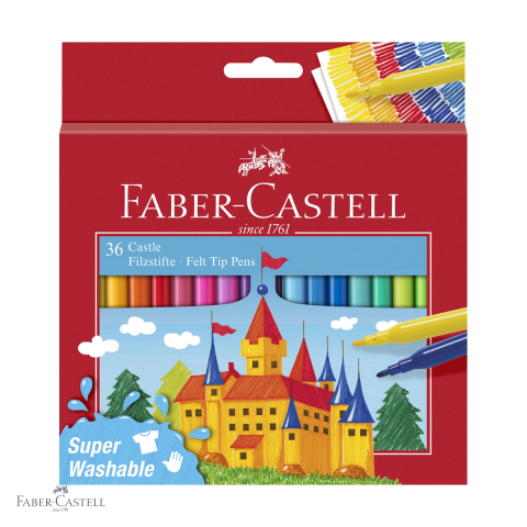 Birotica papetarie - Set 36 carioci Faber-Castell, varf subtire, cerneala pe baza de apa, pentru copii si scoala