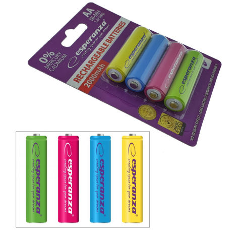 Set 4 acumulatori AA (R6) Esperanza 92344, 2000mAh, Ni-MH, 1.2V, reincarcabili, colorati [2]