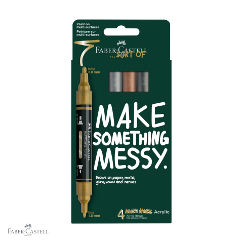 Markere - Set 4 markere acrilice metalizate Faber-Castell Multimark, varf dublu, pentru suprafete multiple