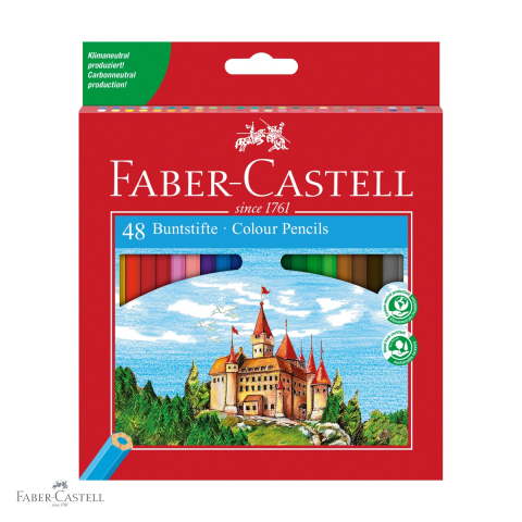 Birotica papetarie - Set 48 creioane colorate hexagonale Faber-Castell Eco, culori stralucitoare, pentru scoala si desen creativ