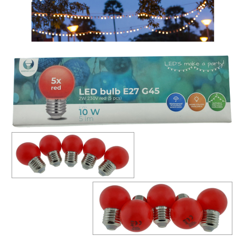 Set 5 becuri LED, E27 G45, Forever Light 86283, 2W, unghi larg de 360°, culoare rosie [4]