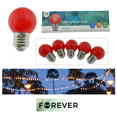 Set 5 becuri LED, E27 G45, Forever Light 86283, 2W, unghi larg de 360°, culoare rosie [5]