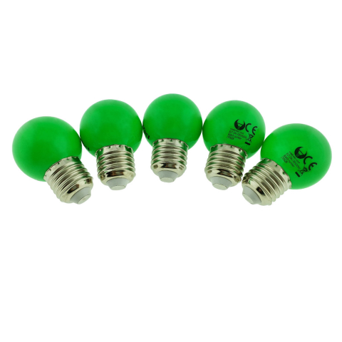 E27 lumina calda - Set 5 becuri LED, E27 G45, Forever Light 92945, 2W, unghi larg de 360°, verzi