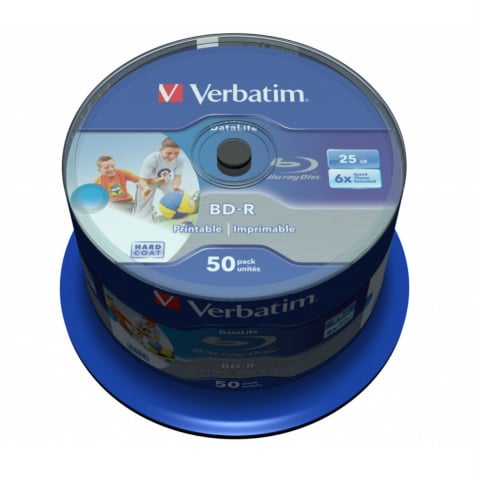 BD-R Blu-Ray - Set 50 BD-R SL Blu-Ray Verbatim Datalife 43812, 25 Gb, 6X, Printabil inkjet, cakebox
