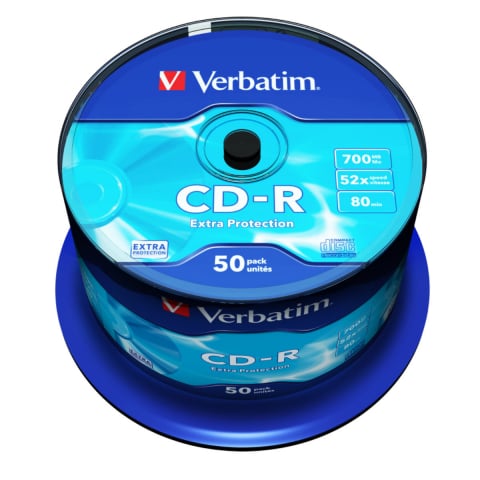 CD-R inscriptibil - Set 50 CD-R 52X 700 Mb , Verbatim Extra Protection 43351 , inscriptibil , cu logo , ambalare cake box