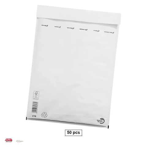 Plicuri cu perna aer - Set 50 plicuri cu bule de aer GPV I19, exterior 320x455 mm, interior 300x445 mm, hartie kraft alba 80 g/mp, in cutie