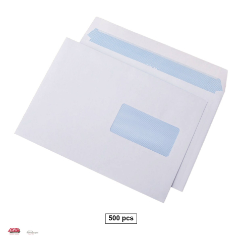 Plicuri - Set 500 plicuri C5 cu fereastra dreapta 45x90 mm GPV, 162x229 mm, hartie alba 80 g/mp, cu banda siliconata, deschidere pe latura mare, in cutie