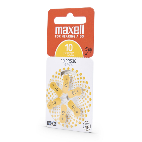 Set 6 baterii auditive PR536 ( 10 ) P10, Zinc Air, Maxell, galben, 1.45V, blister 6 bucati [1]