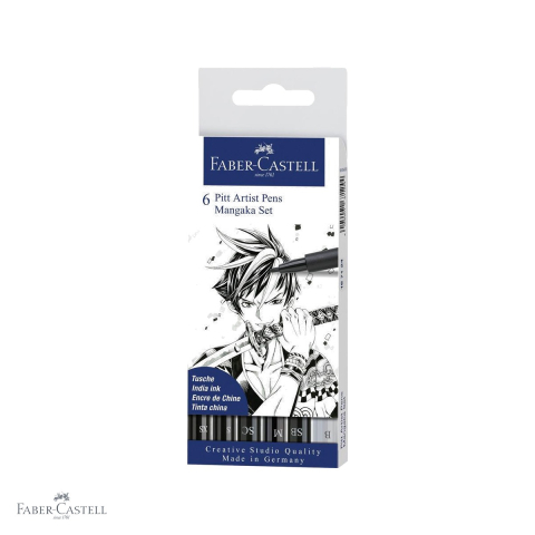 Markere - Set 6 linere Faber-Castell Pitt Artist Pen Manga, tus India negru, pentru desen si ilustratie manga