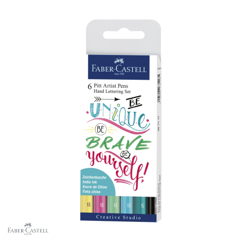 Markere - Set 6 markere caligrafice Faber-Castell Pitt Artist Pen, culori pastel, varf pensula si liner, pentru desen artistic