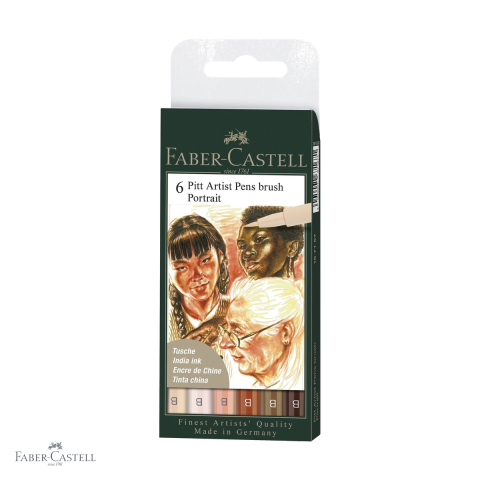 Markere - Set 6 markere Faber-Castell Pitt Artist Pen Brush, tus India, culori portret pentru schite si ilustratie