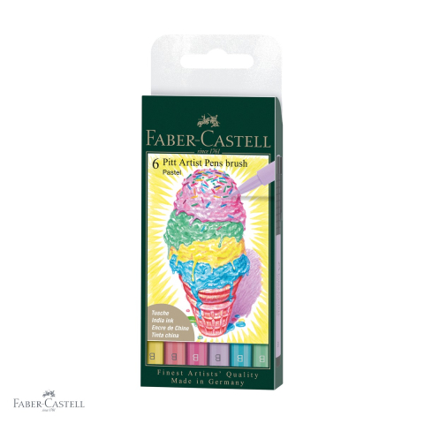 Markere si instrumente de desen artistic - Set 6 markere Pitt Artist Pen Brush Faber-Castell, varf pensula, culori pastel pentru arta si ilustratie