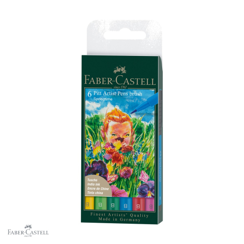 Markere si instrumente de desen artistic - Set 6 markere Pitt Artist Pen Faber-Castell, varf pensula, culori primavara 2022