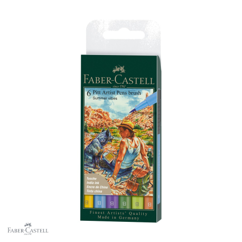 Markere si instrumente de desen artistic - Set 6 markere Pitt Artist Pen Faber-Castell, varf pensula, culori vara 2022, pentru desen si ilustratie