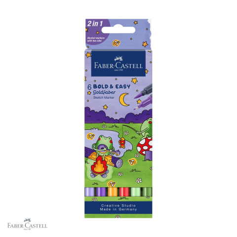 Markere - Set 6 markere sketch cu 2 capete Faber-Castell Goldfaber, varf pensula si liner, cerneala alcool