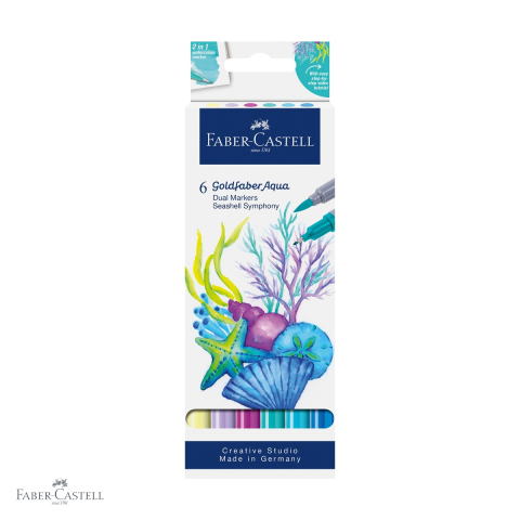 Markere - Set 6 markere solubile cu 2 capete Faber-Castell Goldfaber, colectia Tropical, pentru pictura si desen artistic