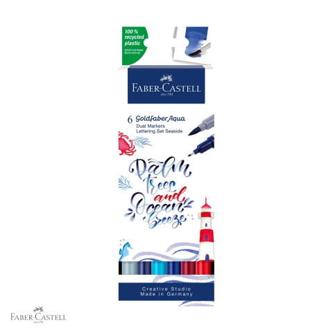 Markere - Set 6 markere solubile cu 2 capete Faber-Castell Goldfaber, lettering si desen artistic