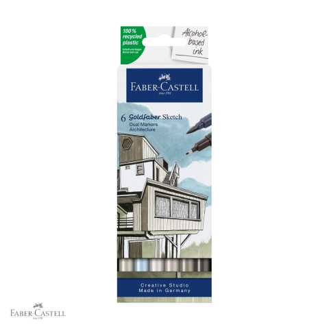 Markere si instrumente de desen artistic - Set 6 sketch markere cu 2 capete Faber-Castell Goldfaber, cerneala pe baza de alcool, pentru design si ilustratie