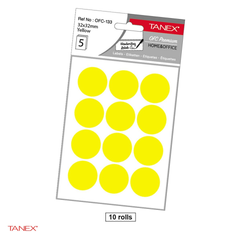 Birotica papetarie - Set 600 etichete autoadezive rotunde Tanex, diametru 32 mm, 10 seturi, galbene