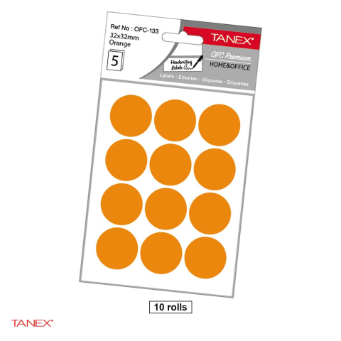 Birotica papetarie - Set 600 etichete autoadezive rotunde Tanex, diametru 32 mm, 10 seturi, portocalii